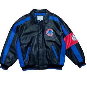 Vintage Chicago Cubs G-III Carl Banks Leather Jacket Black Blue Red XL MLB